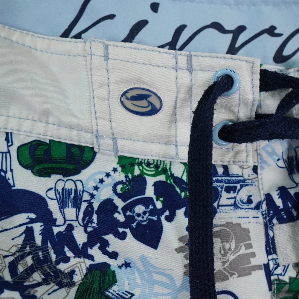 VTG Kirra Board Shorts Mens 36 White AOP All Over Print Y2K Skate Surf Coastal